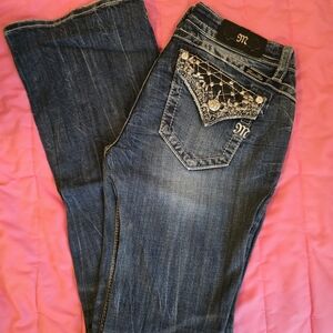 Miss Me Dark Blue Boot Cut Jeans with Embellished Pockets